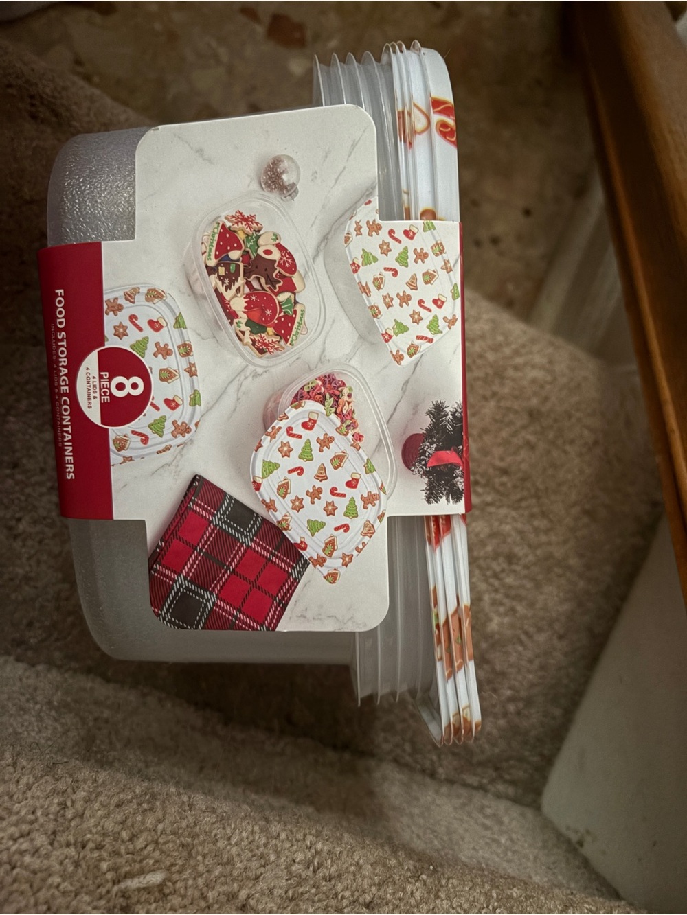 CWC Food Storage Containers - Festive Gingerbread Holiday Design (White/Red) - Picture 2 of 4